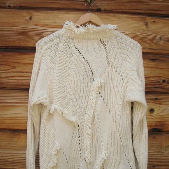 Anthropologie Rosie Neira Wool Cotton Fringe Cardigan Sweater - Picture 9 of 9